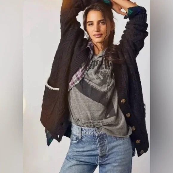 Free People Montana Cable Cardi Cardigan Varsity Button Down Sweater | Small - Picture 5 of 10